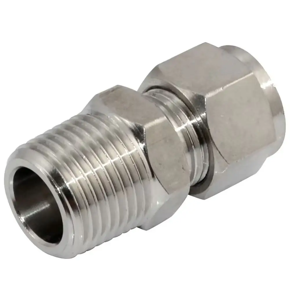 Connecteur de Tube à Double virole en acier inoxydable, filetage mâle 1/8 "1/4" 3/8 "1/2" à 3-16mm OD, raccord rapide 304 SS, 1 pièce