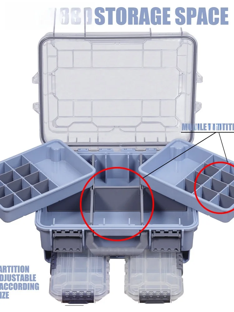 Large Capacity Portable Waterproof Double Layer Fishing Gear Storage Box Handy Carry-On Multi-Functional Tool Box for Outdoor...
