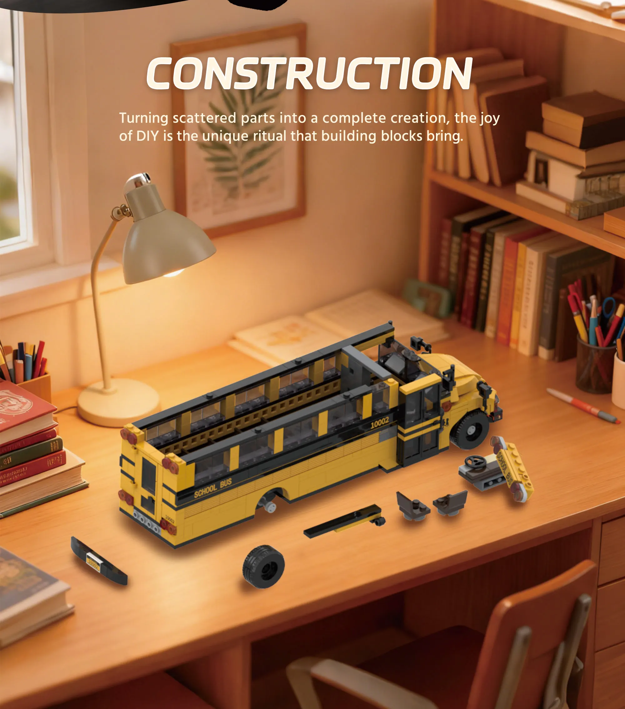 

788PCS Classic Yellow American School Bus Model Building Blocks Assembled Kit Small Particle DIY Educational Toys Kid Gift 10002