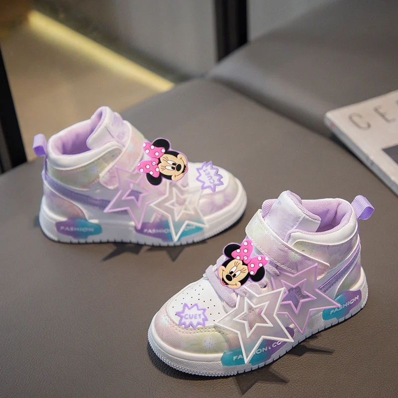 

mickey mouse Disney Minnie Mouse Girls 2026 Autumn New Sneakers Board Shoes Cartoon Princess Running Shoes Non-slip