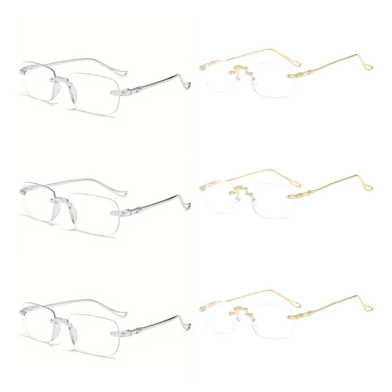 

6PCS New Men'S Fashion Rimless Presbyopia Glasses Women'S Fashion Hd Reading Glasses Anti Blue Light Reading Glasses