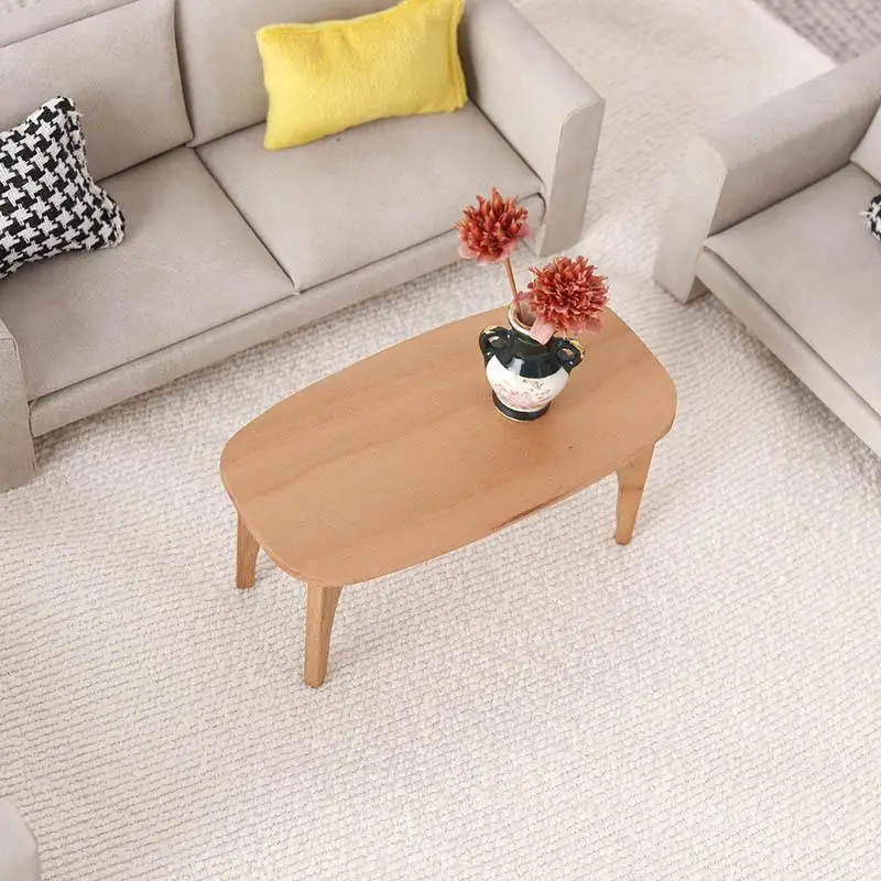 Cute Dollhouse Miniatures Cherry Wood Coffee Table Desk Model Mini Furniture Ornaments Kids Pretend Play Toy DIY Accessory Gifts