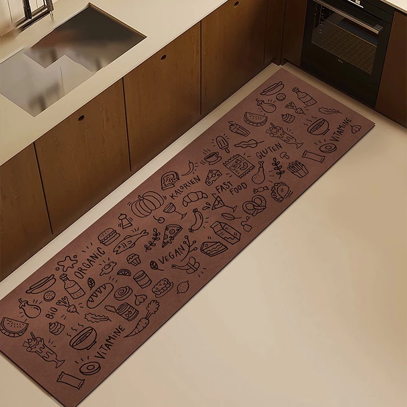 

Kitchen Floor Mat Non-slip Oil-proof Waterproof Carpet Brown Letter Pattern Rug Long Size Home Decoration Foot Mats 양탄자 Alfombra