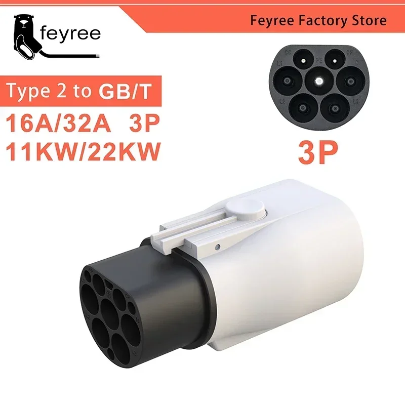 Feyree EV-Ladegerät-Adapter Typ 2, IEC 62196-2 auf GB/T-Konverter zum Aufladen von Elektrofahrzeugen nach China, Standard-Elektrofahrzeugen, 16 A,