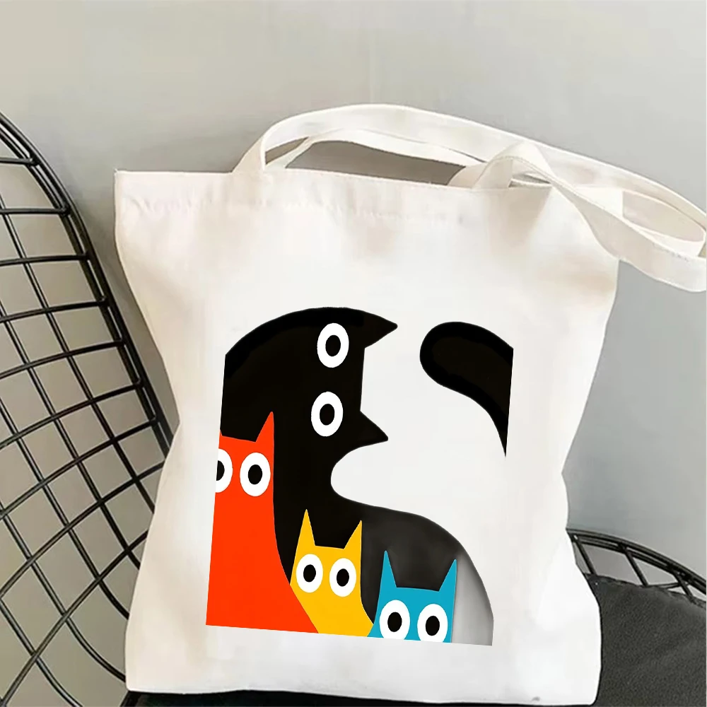 

Colorful Geometric Cats Design Canvas Tote Bag, Reusable Shoulder Bag with Playful Style, Great for Trendy Girls & Streetwear