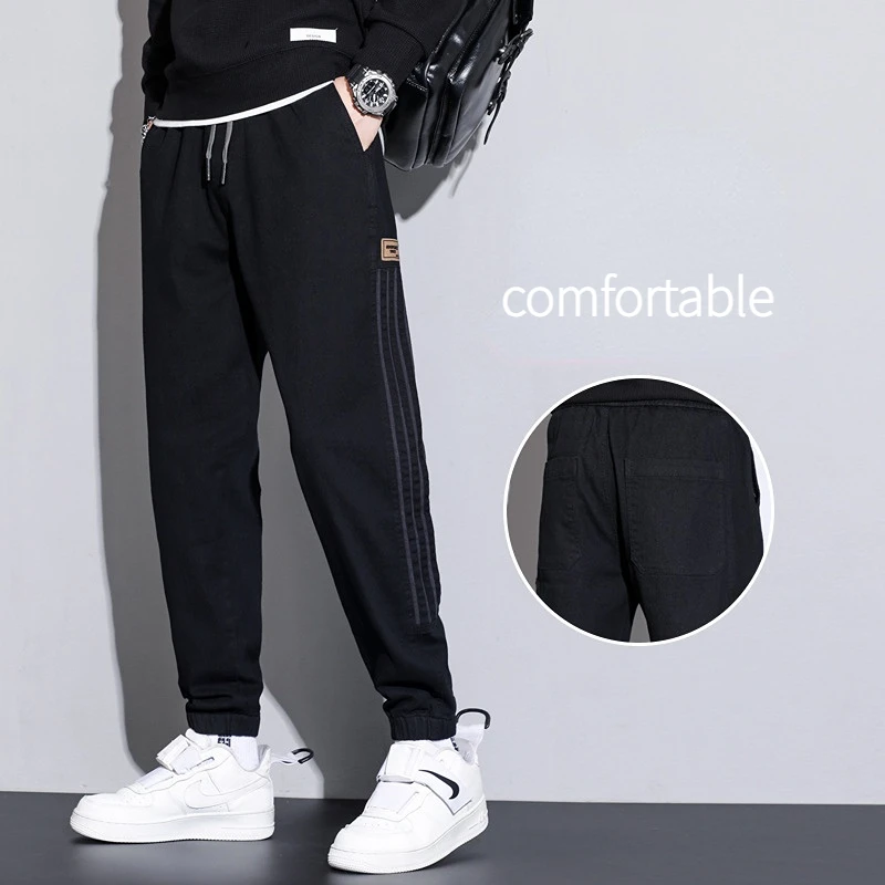 

Male Autumn and Winter Plush Thickened Loose Harun Trousers Three Bar Design Fashion Trend Versatile Casual Pants Men Clothing