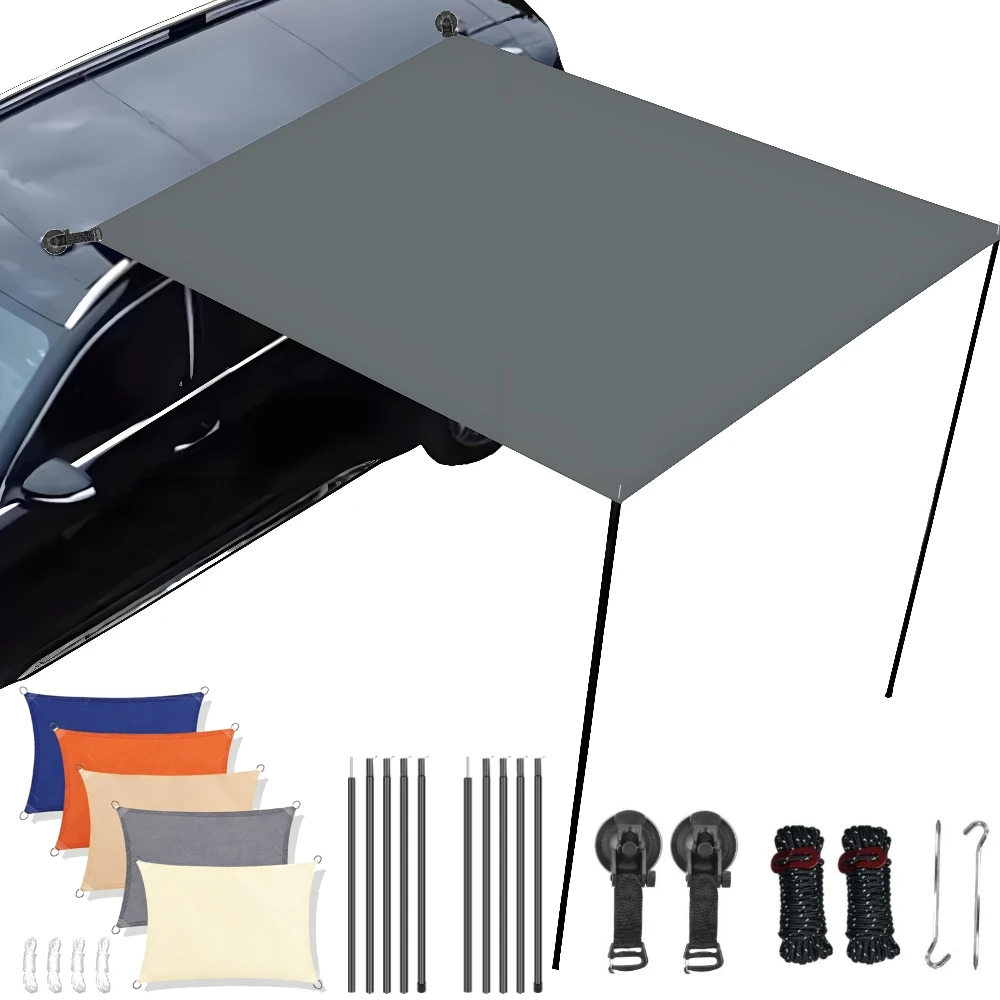 Waterproof Camper Van Awning Sun Canopy Ripstop Polyester Shelter with Poles & Suction Cups for Campervans Motorhomes Caravans