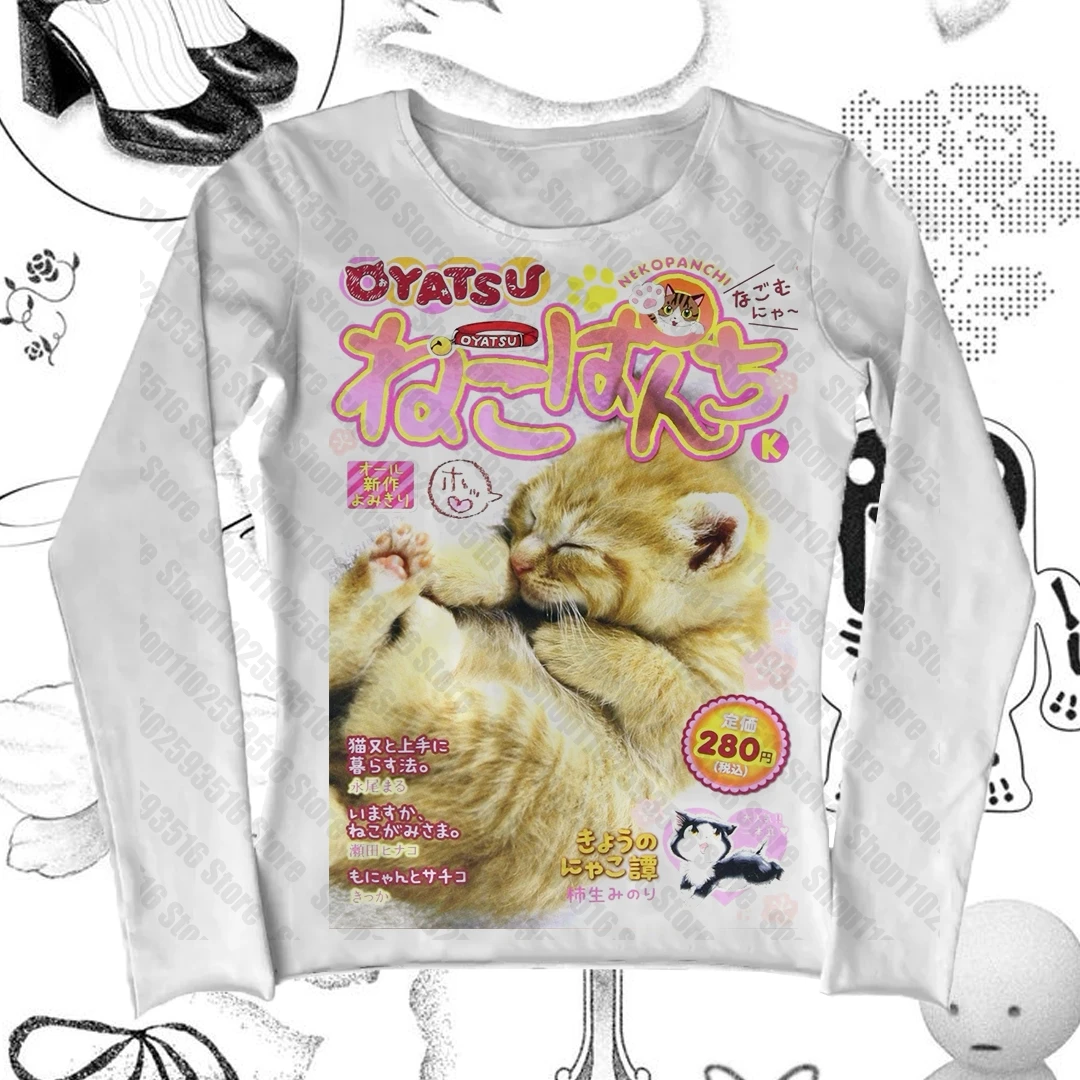 Y2k T-shirt Japanese Y2k Clothes Women Gothic Women's Cropped Goth 90s Clothes Vintage Long Sleeve Female Clothing Kawaii Emo