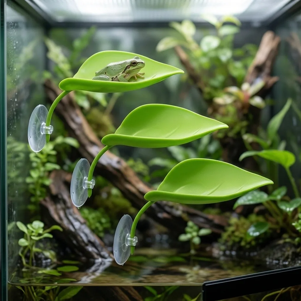 Perfect For Small Enclosures Leaf-Shaped Decor Compact Amphibian Accessories Environment Enrichment Functional And Decorative