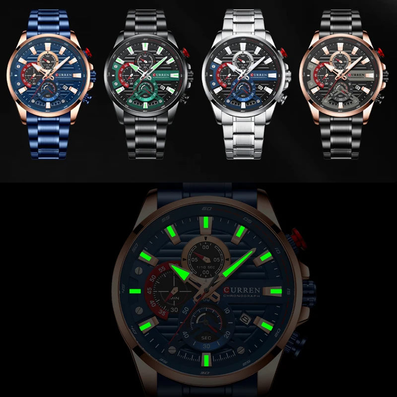 CURREN Simple And Versatile Quartz Watch Sports Stainless Steel Strap Business Men\'s Luminous Pointer Watch Relogio Masculino