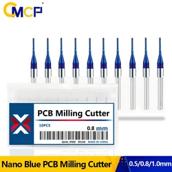 CMCP Corn Milling Cutter 10pcs 0.5/0.8/1.0mm Blue Coated Carbide PCB Router Bits For Wood/Metal Milling Engraving End Mill