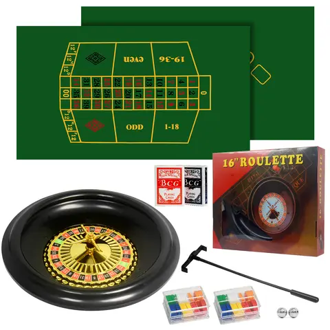 Roulette Wheel Game Set Casino Game Set with 120 Chips, 2 Pairs of Poker,Game Double-Edged Table Mat,Roulette Wheel,Rake,Roulett