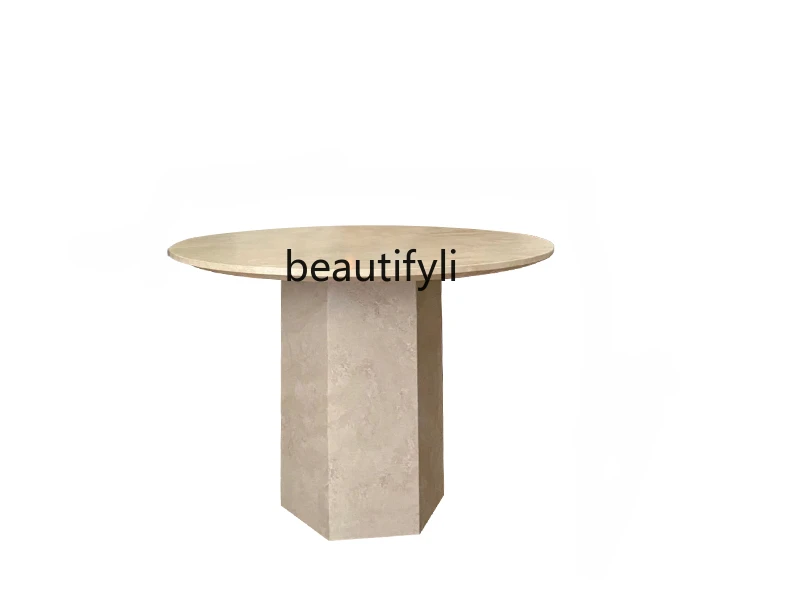 

Designer French Style Natural Cave Stone Dining Table Nordic Simple Chic Style round Marble Dining Table