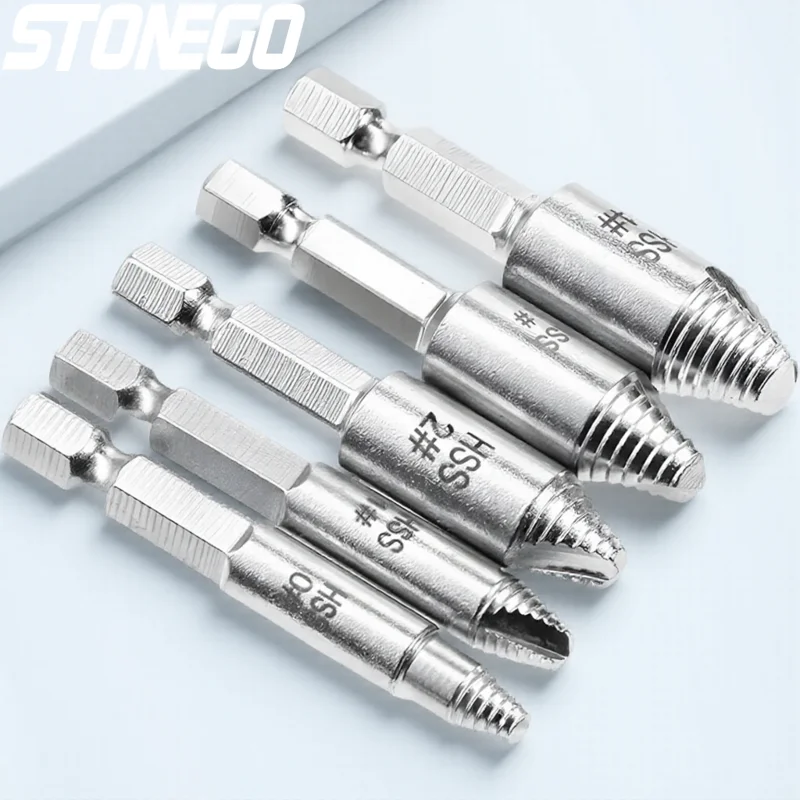 

5 Pcs High Speed Steel Screw Extractor Set Hex Shank for Damaged Screws Bolts 125 Characters