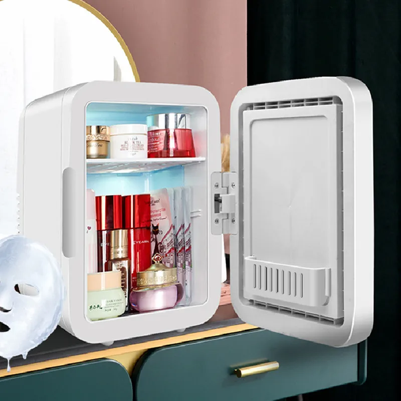 Home and Car Dual-Purpose Beauty Refrigerator With Touch Lamp Cosmetic Mirror Car Mini 4L Refrigerator Cosmetic Skin Care Produc