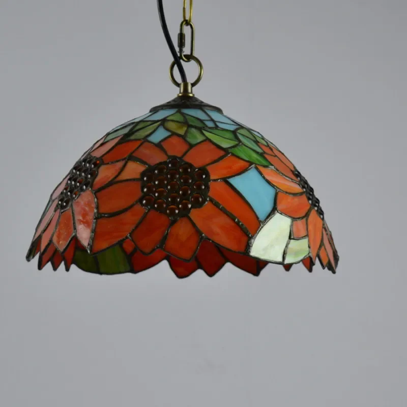 PLLY Tiffany Glass Pendant Lamp LED Creative Flower Pattern Chandelier Decor for Home Dining Room Bedroom Hotel Light