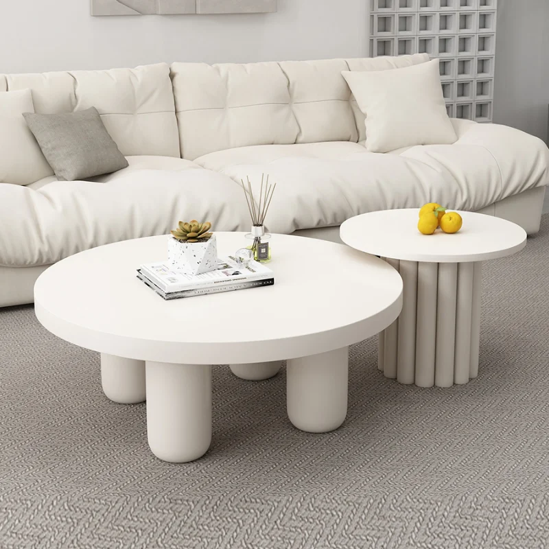 

White Round Coffee Table Solid Wood Modern Center Tea Coffee Table Accessories Living Room Mesas Auxiliares Nordic Furniture