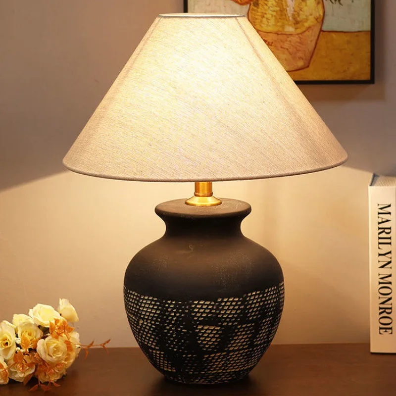 Factory Direct 2026 New Chinese-style wabi wind bedside lamp B & B rooms ceramic living room bedroom decoration