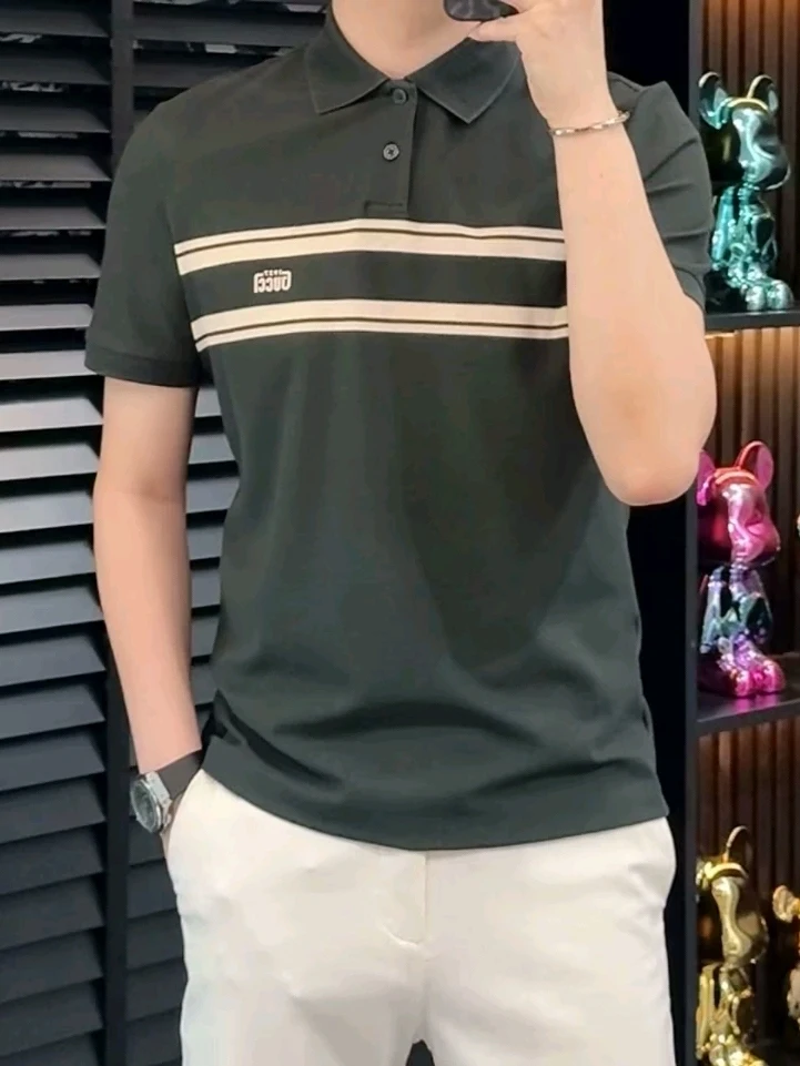 

Summer New Men's Fashionable Short Sleeve Turn-down Collar T-shirt High Quality Cool Business Casual Standard Fit Antibacterial