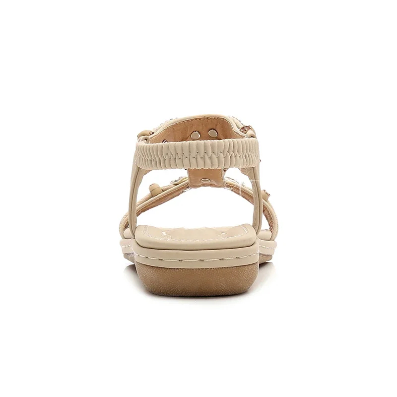 MVVJKE Women Sandals New Flat Sandals Women Summer Bohemia Style Rhinestone Comfortable Beach Shoes Women Plus