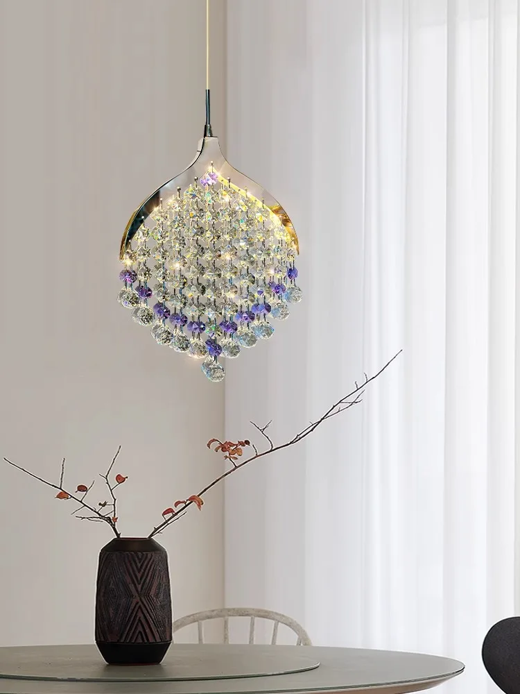 Candelabros de cristal púrpura minimalistas modernos para restaurante, lámpara colgante de línea larga, mesita de noche, dormitorio, accesorios de