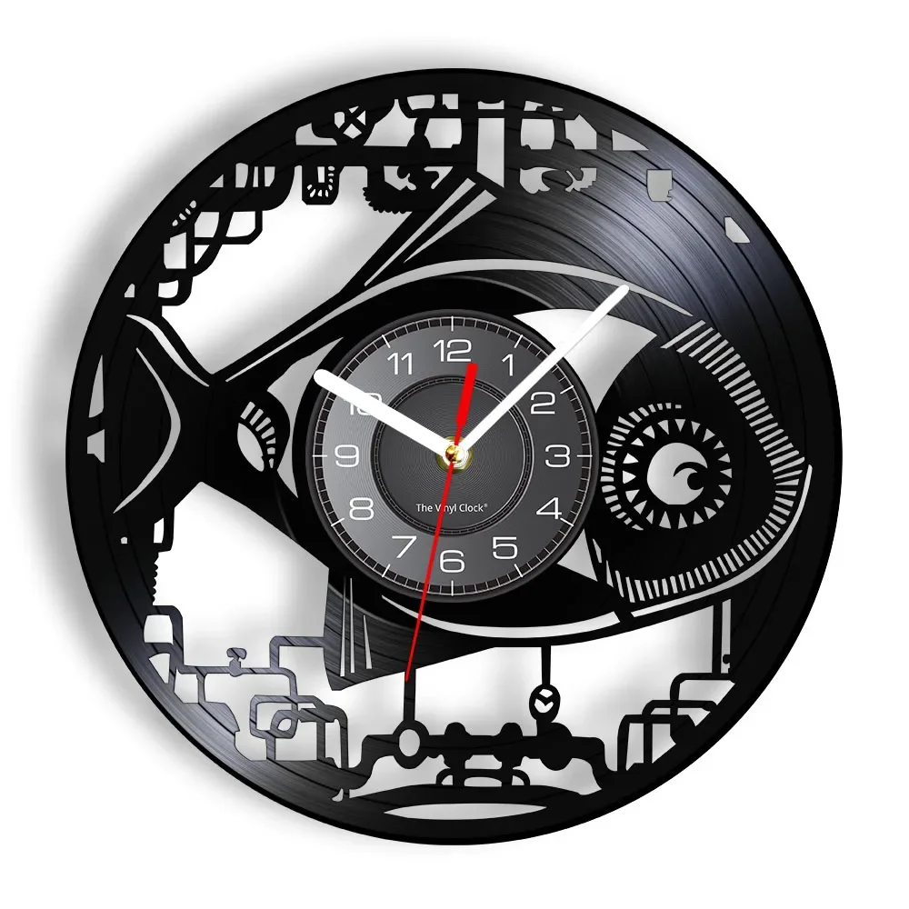 

Винтажные настенные часы в стиле стимпанк с дизайном робота-рыбы, механические часы из виниловой пластинки, ручная работа, современное настенное искусство, часы-рыба с шестеренками