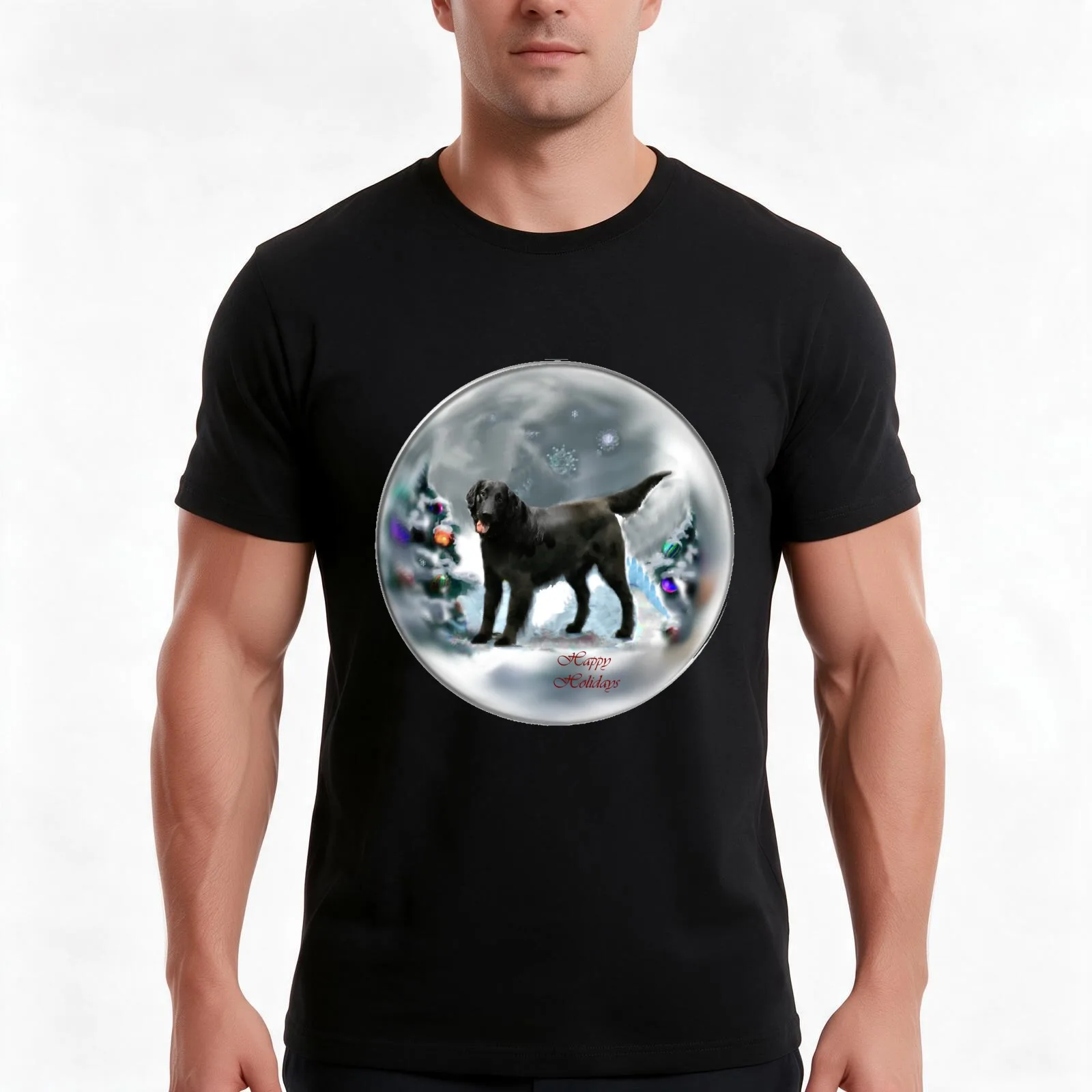 Flat-Coated Retriever Christmas Gifts T-Shirt, Summer Casual Cotton Tee, Oversized Streetwear Tops, Vintage Graphic Print