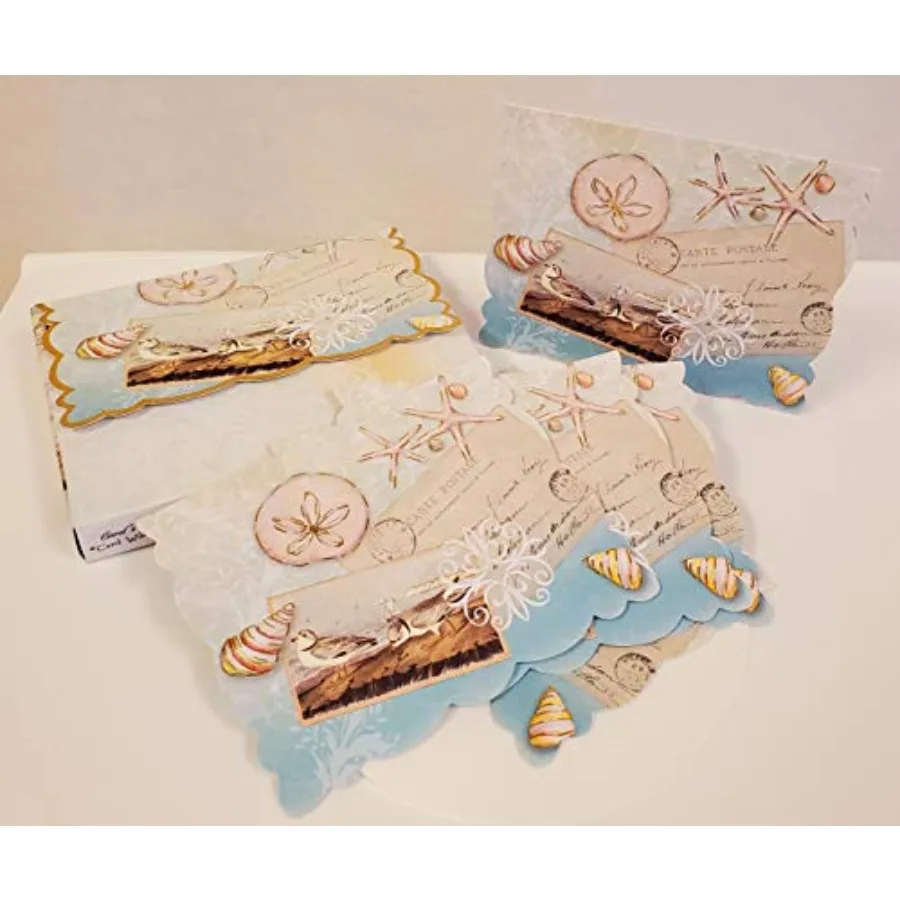 Tarjetas de notas de cartera en caja elegantes de la costa marina, perfectas para saludos con temática costera, con diseños artísticos y calidad superior