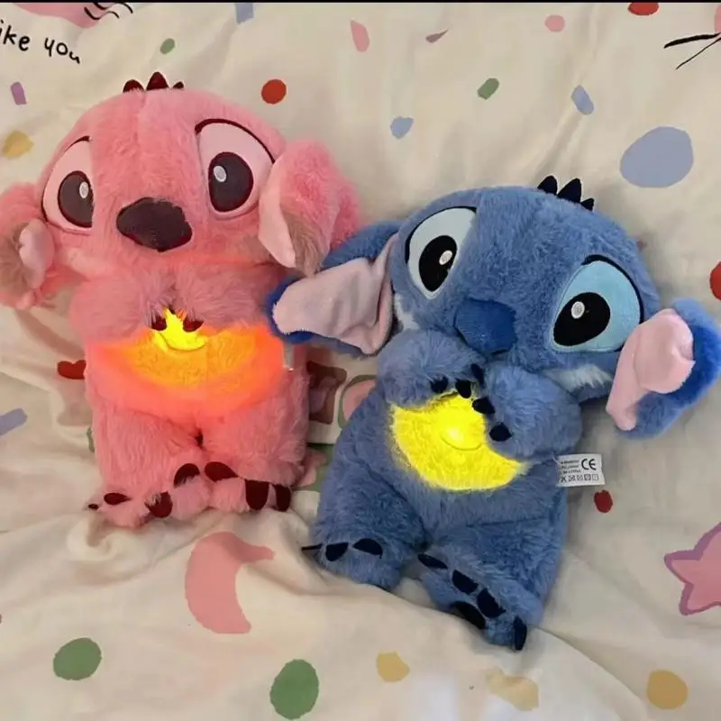 Anime 30cm Breathing Lilo&Stitch Plush Doll Soothing Peluche Stitch Kawaii Toy Baby Music Light Child Sleep Model Kid Gifts