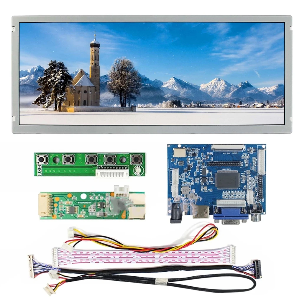 New 12.3 inch LQ123K3LG01 LED LCD Display 1280×480 Screen Monitor with 2AV VGA HDMI Controller Driver Board Control Monitor Kit