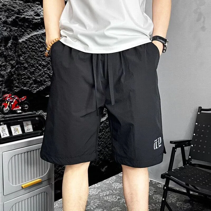 

Ice Silk Men's Shorts Summer Casual Thin Quick Dry Loose Fit Straight Leg Pants mid Waist American Casual Style Polyester Fiber