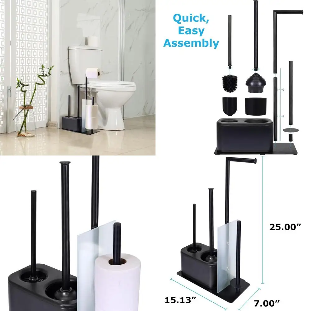 

Универсальный органайзер для ванной комнаты: туалетная щетка, поршень, держатель для бумаги и комбинация для хранения.