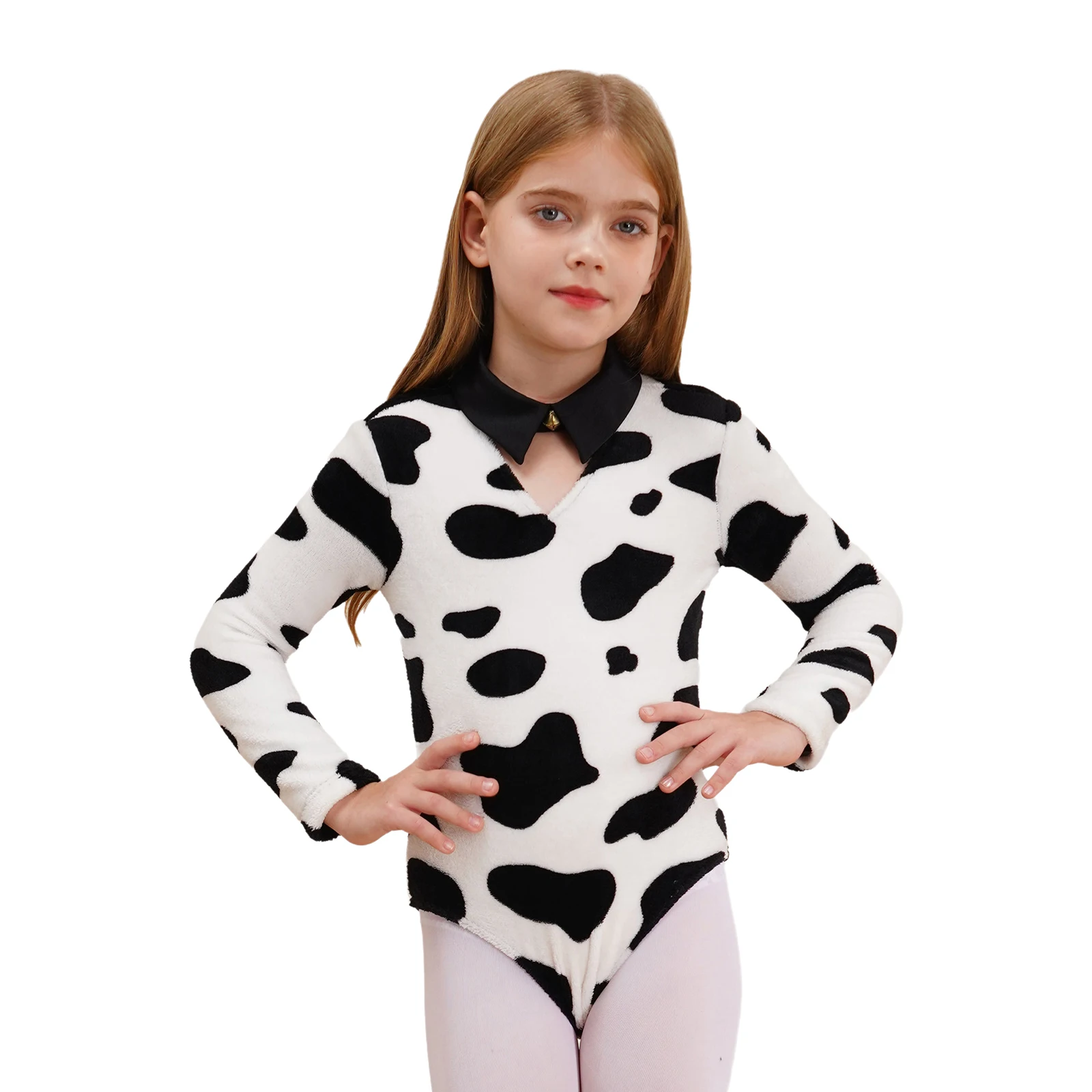 Kids Girls Boys Animal Costume Halloween Cow Cosplay Dress Up Child One Piece Plush Leotard Bodysuit for Theme Party Carnival