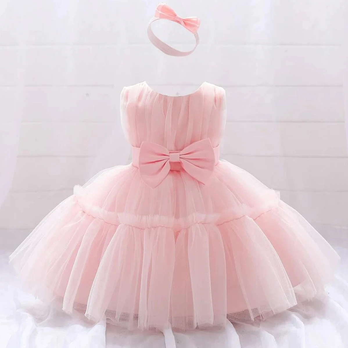 Toddler White Baby Girls Party Dresses Bow 1st Birthday Wedding Princess Dress for Girls Baptism Bridemaid Evening Gown Vestidos