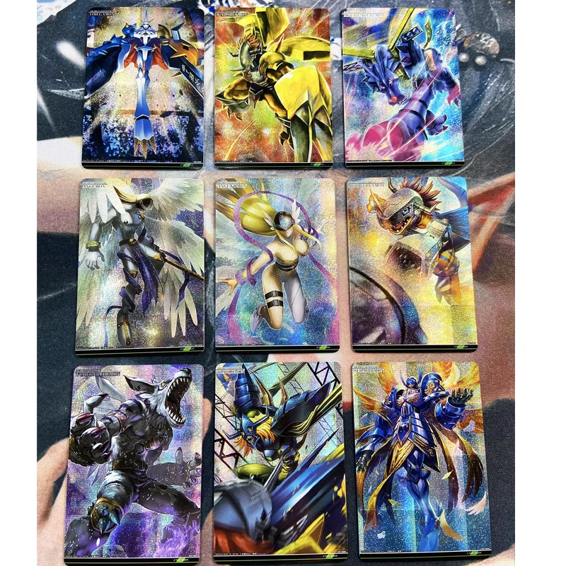 DIY 9개 디지몬 플래시 카드 가루루몬 워그레이몬 메탈그레이몬 수집용 카드 애니메이션 컬렉션 액션 토이 피규어 선물