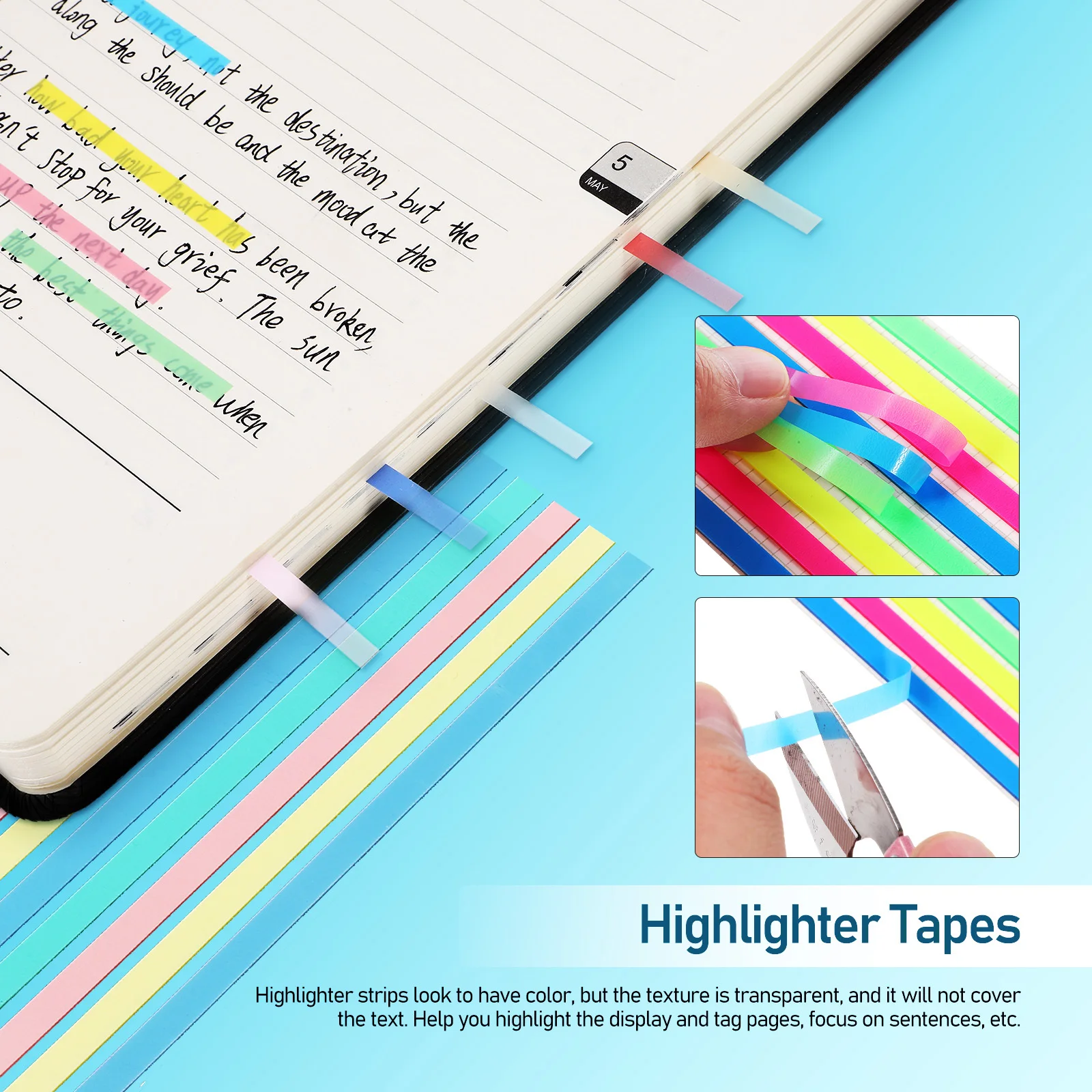 8パック インデックス スティッキー ハイライター テープ 透明ストリップ 読書用 本に注釈を付けるため 再利用可能なページマーカー スティッキー