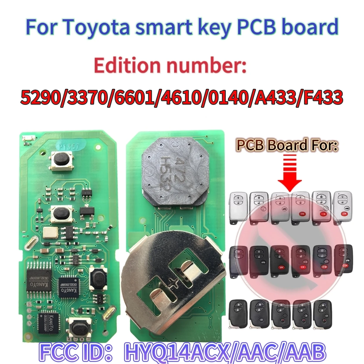 

Jingxin314.3/315MHz 4D chip HYQ14ACX/HYQ14AAB 0140/5290/3370/6601/4610/A433/F433 Smart Card Key PCB Board For Toyada PRADO Lexus