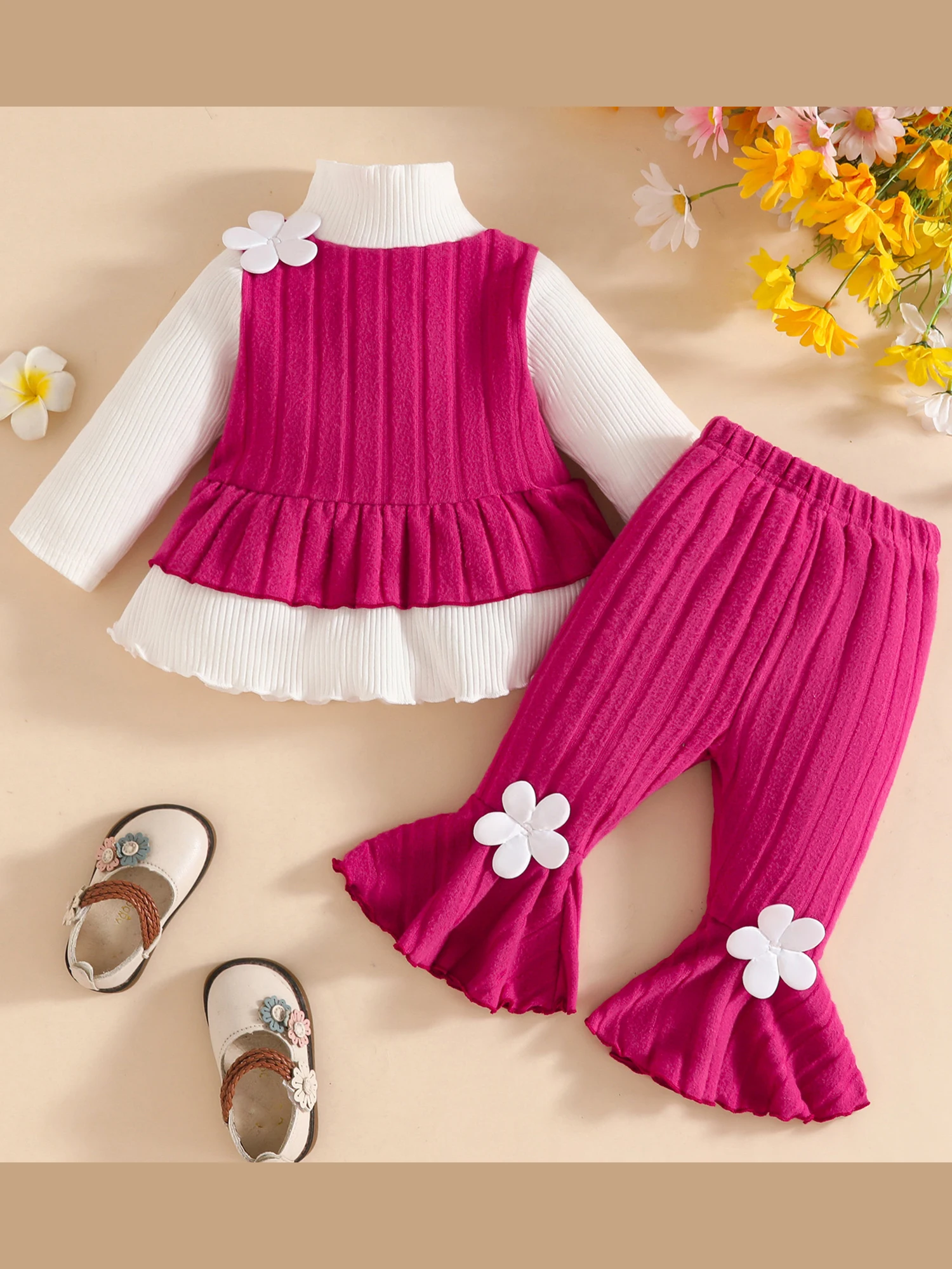 

Adorable Infant Girl Autumn Clothes Floral Print Ruffle Sleeve Shirt and Flared Pants Matching Outfit Set for Toddlers