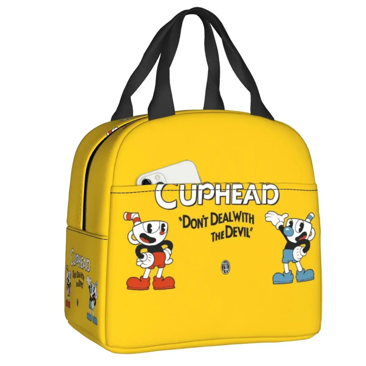 Cuphead Mugman Thermal Insulated Lunch Bag Women Video Game Lunch Container for School Office Outdoor Multifunction Food Box