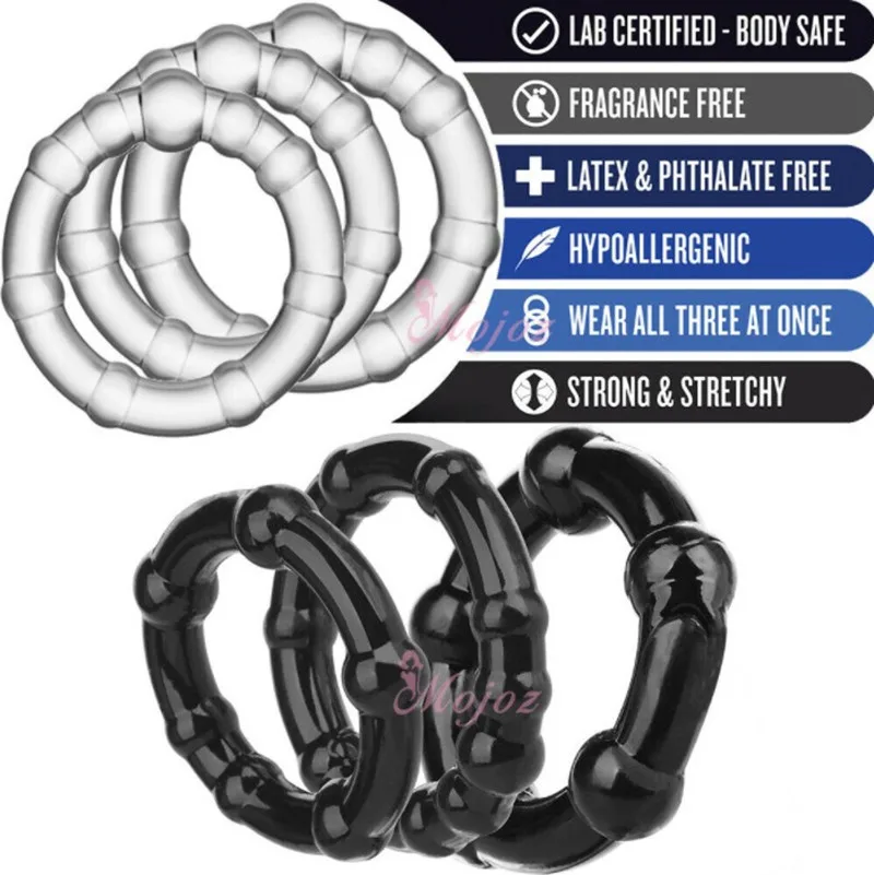 Male Blocking Tri Color Ring Box Sun Lock Sperm Ring Adult Sex Ring Transparent Penile Circumcision Ring Set