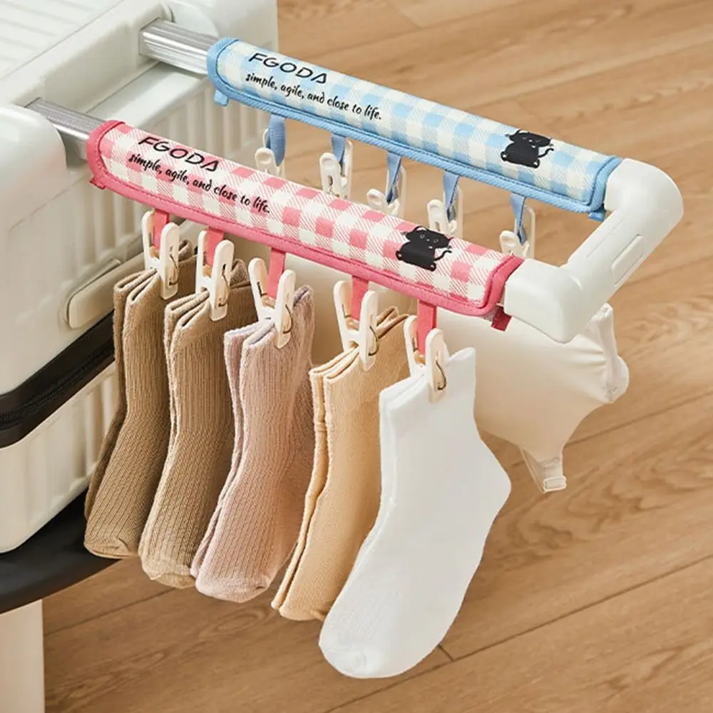 Cartoon Travel Clothes Hanger 5/10 Clips Strong Grip Folding Socks Organizer Holder Reusable Easy To Use