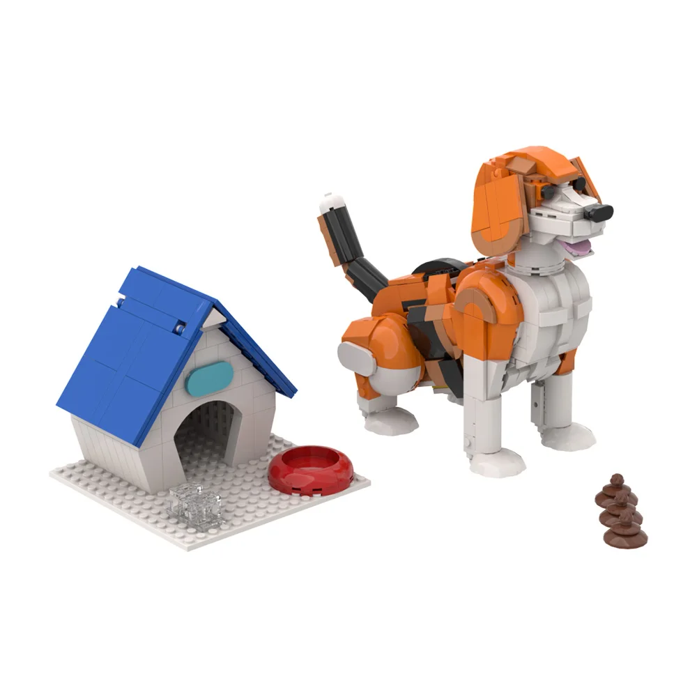 Moc animal de estimação cão design blocos de construção modelo trazer uma tigela de comida do cão cocô e casa do cão tijolos diy montado brinquedo crianças presente