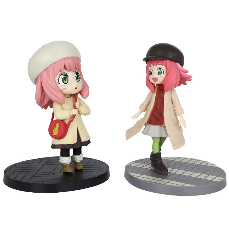 13-14cm Anya Forger Q 버전 Ania Forger 배낭 그림 자동차 장식품 애니메이션 PVC 인형 2 차원 모델 선물 장난감