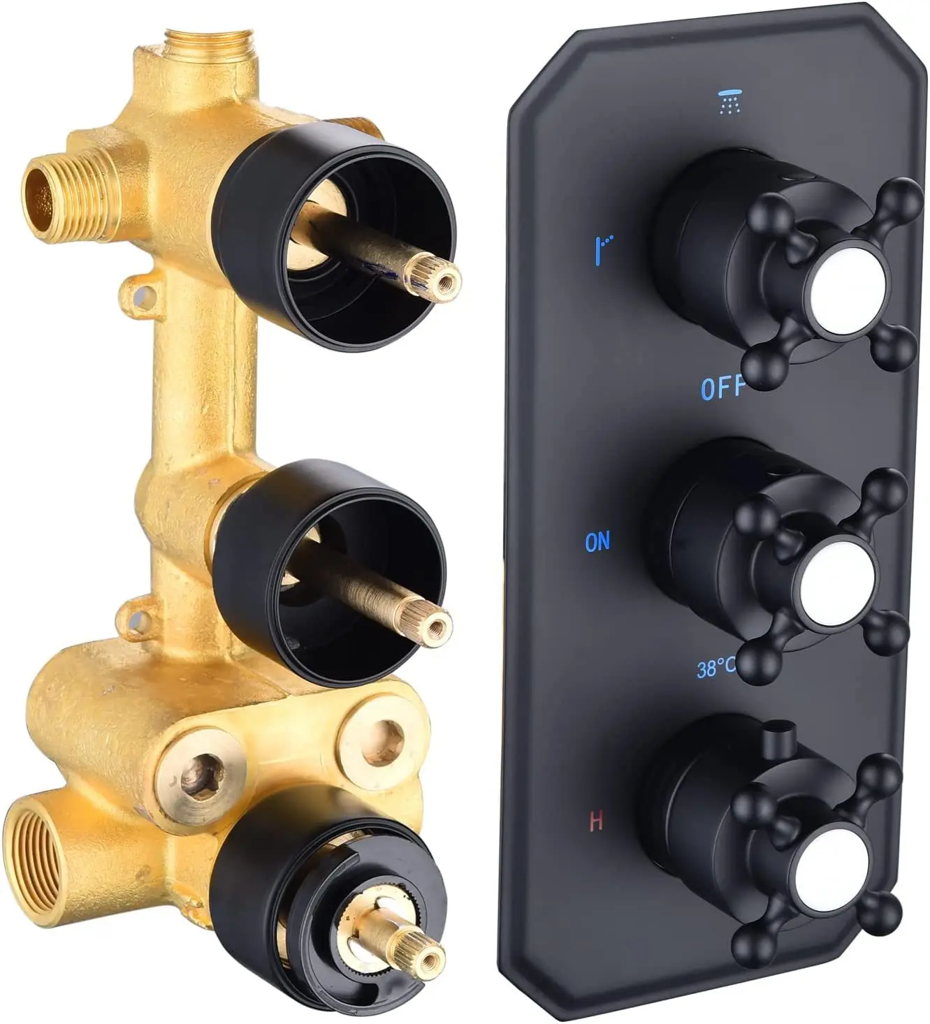 Wall Mounted 2 inlet 3 Outlet Shower Faucet 3 Functions Concealed Shower Faucet European Thermostatic Shower Diverter Valve