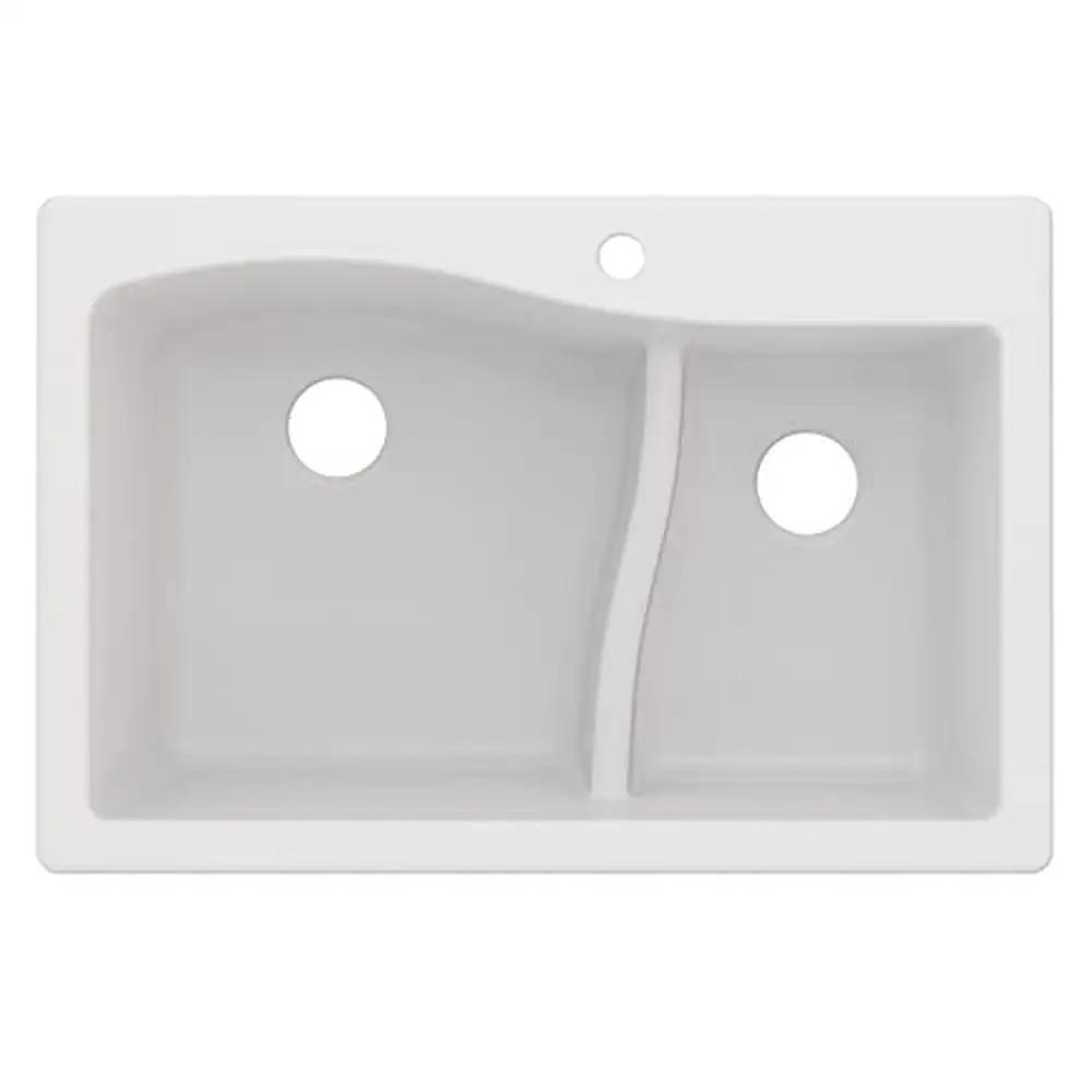 Quarza 33-inch Double Bowl Granite Kitchen Sink White Drop-In/Undermount KGD-442WHITE Kit Included Easy Clean Impact Resistant