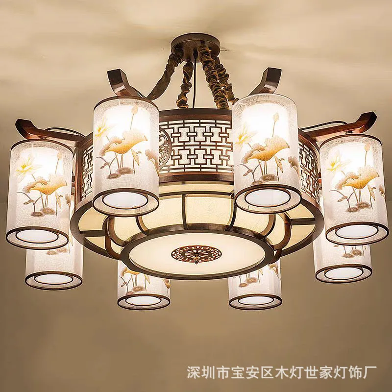 

Chinese antique solid wood chandelier living room bedroom Chinese style restaurant hotel box classical decorative wood art lamp