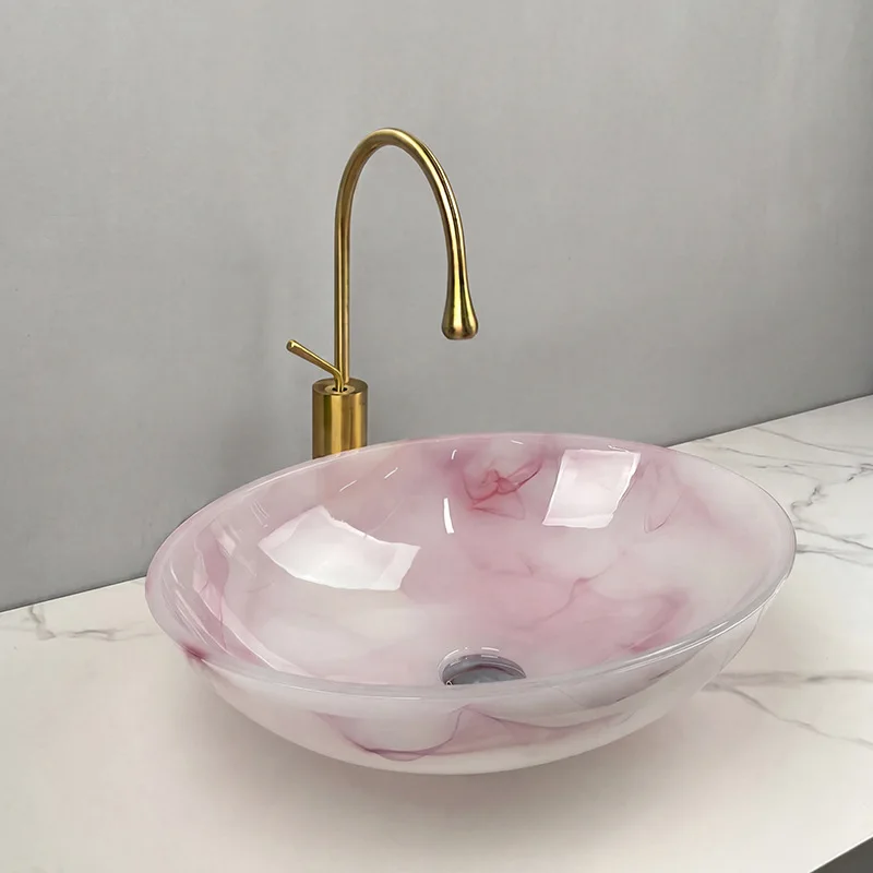 Pink Glazed Countertop Basin Modern Bathroom Art Sink Countertop Mounted Wash Basin For Bathroom Vanity