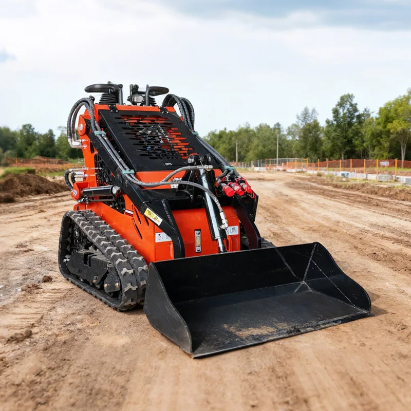 Ce/epa Euro 5 Small Garden Loader Track Mini Skid Steer Loader With Auger Bucket Snow Plow Trencher