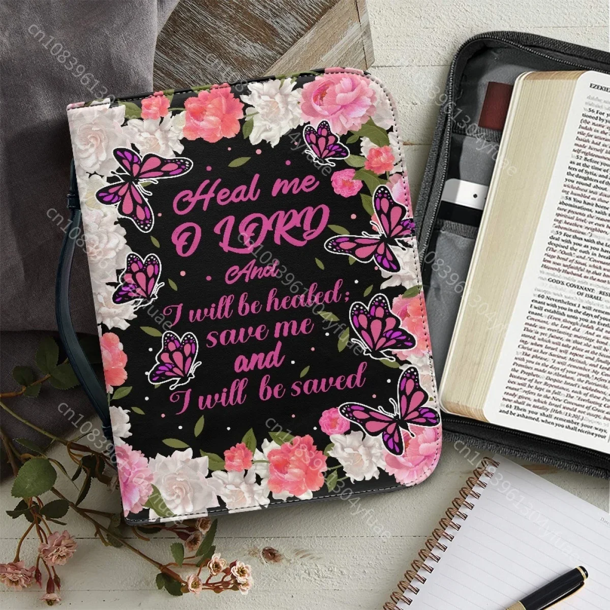 Fashion Bible Verse Print Women's Bible Storage Bags Heal Me God The Lord Will Bless Me Design Bible Cover Case for Christians