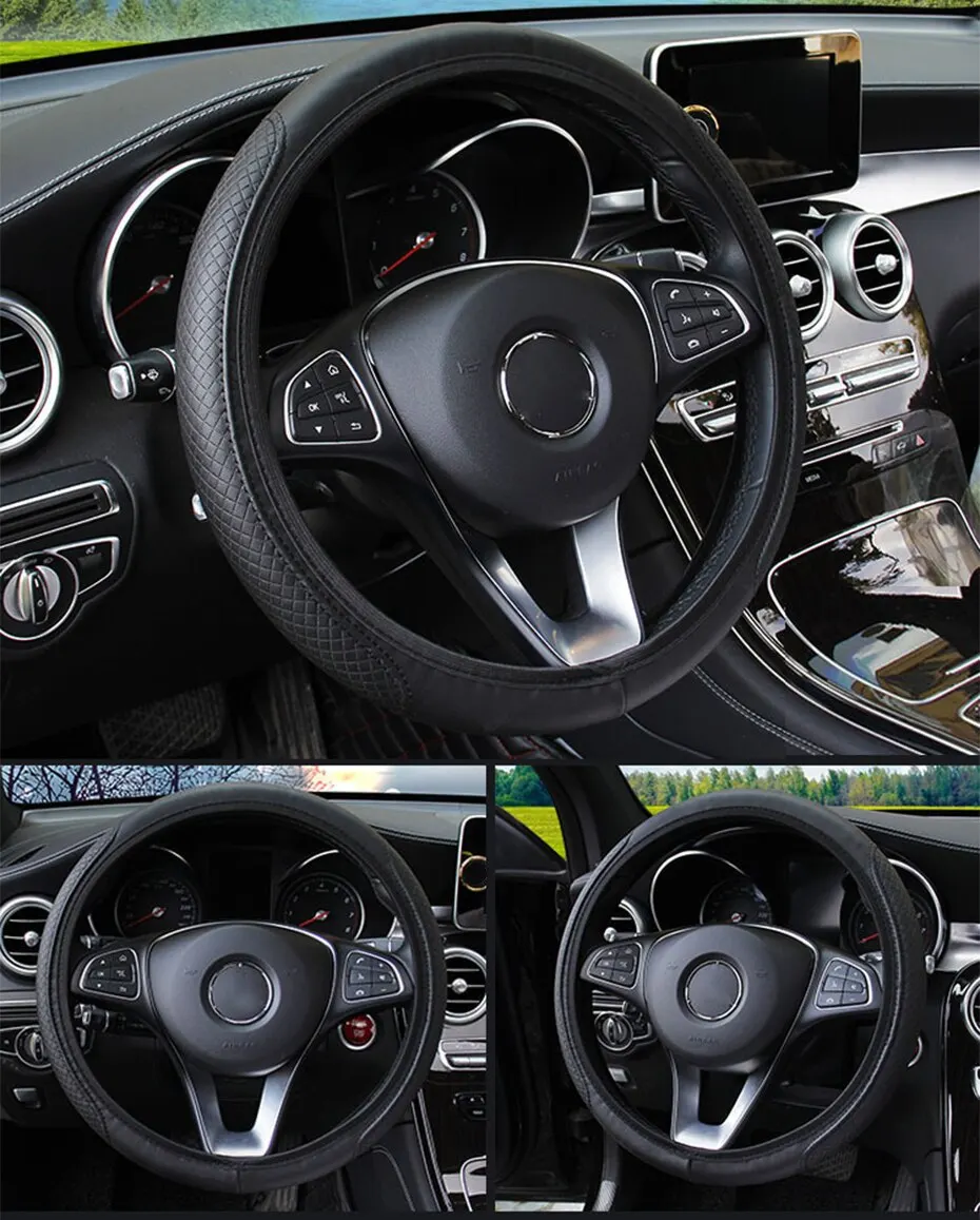 Car Steering Wheel Cover Non Slip Sweat Absorbent Fiber Leather  Cover Bread Off Road Pickup Sedan Steering Wheel Protector